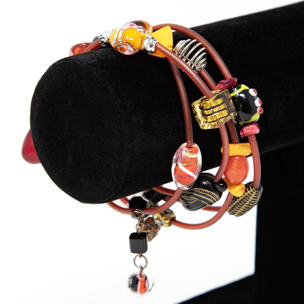 ART GLASS Beaded Colorful Handmade Lampwork Artisan Wrap Bracelet Beads Charms